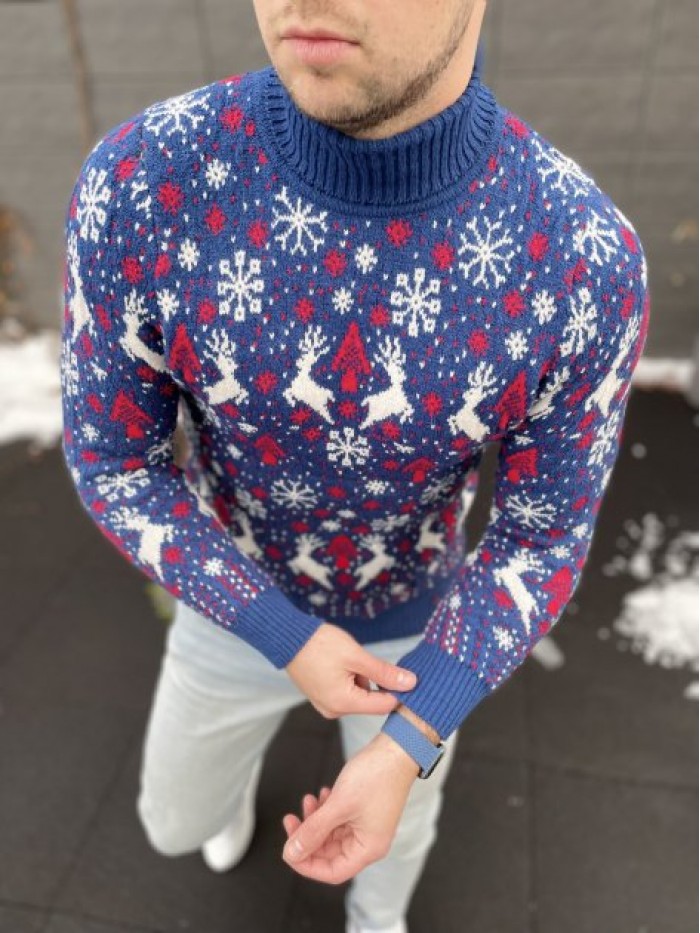 Christmas Knitwear- With drawn deer-Blue