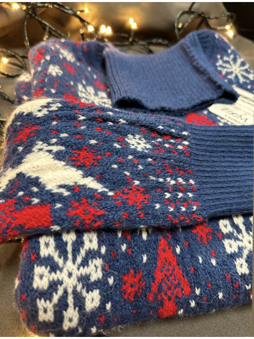 Christmas Knitwear- With drawn deer-Blue