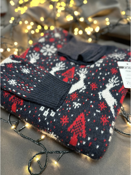 Christmas Knitwear- With Drawn Deer-Dark Blue