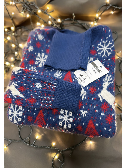 Christmas Knitwear- With drawn deer-Blue