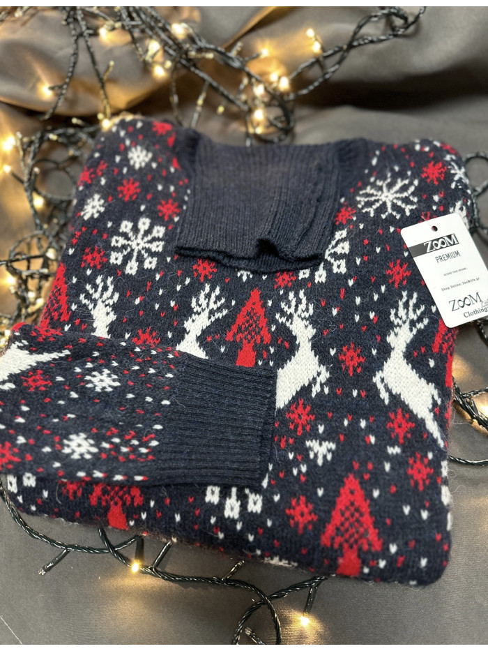 Christmas Knitwear- With Drawn Deer-Dark Blue