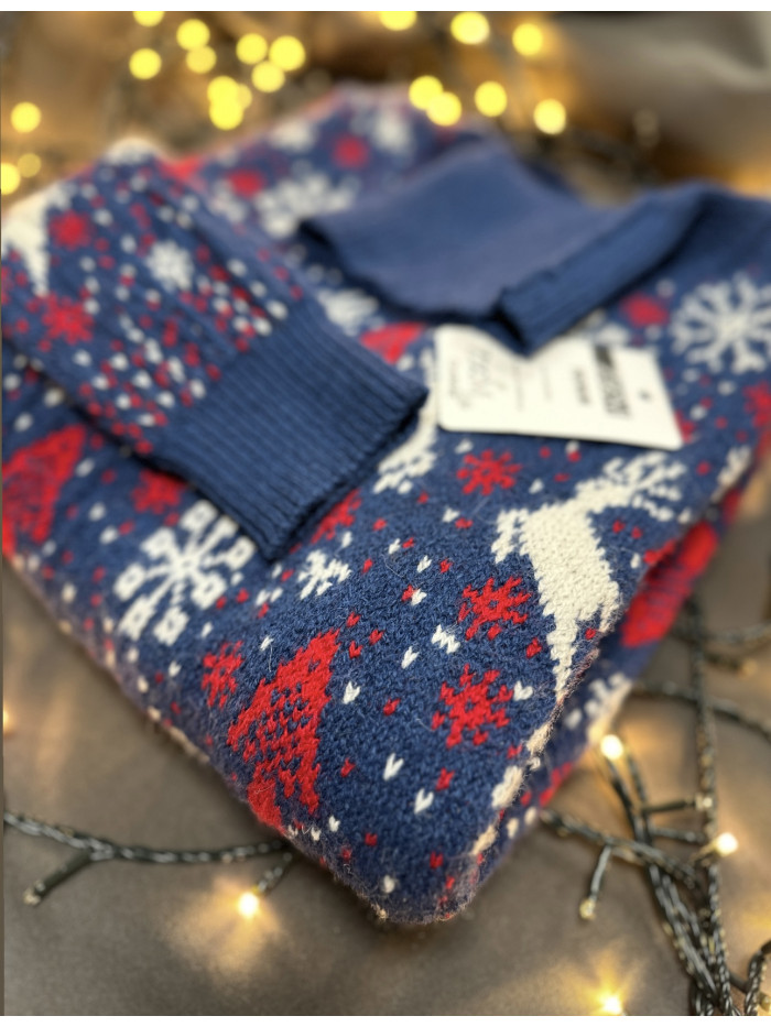 Christmas Knitwear- With drawn deer-Blue