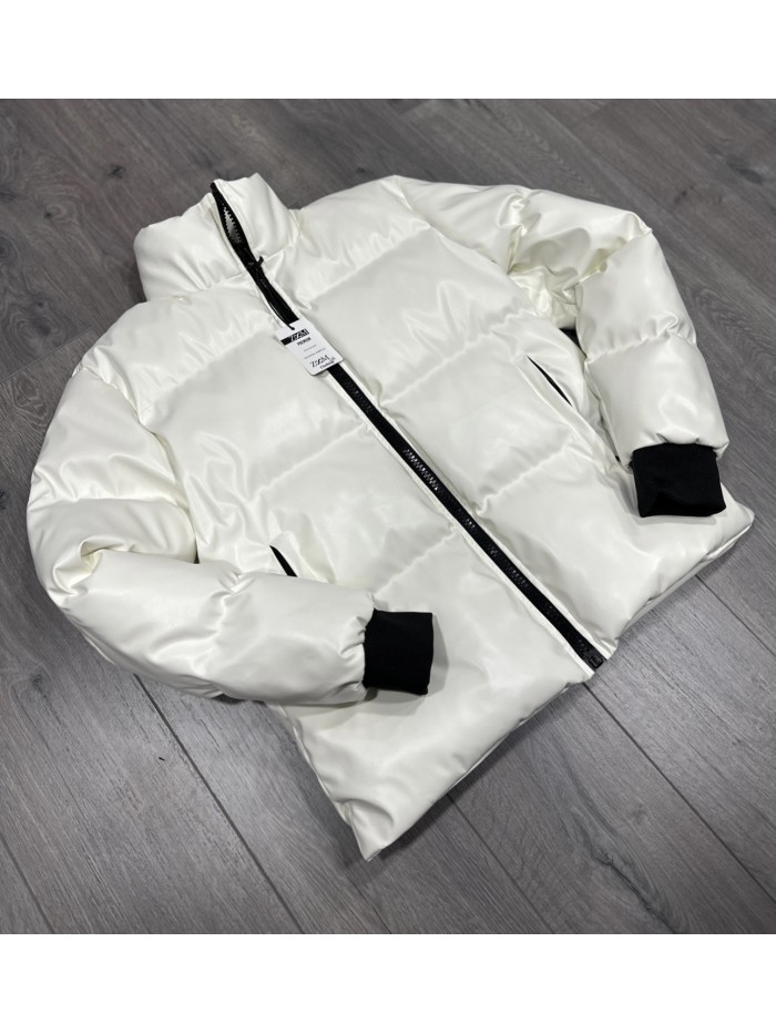 Leather Jacket Bomber - Oversized-White