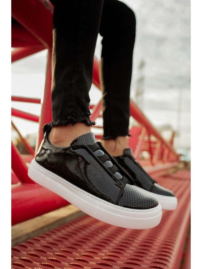 Chekich CH011 Patent Leather BT Black Men Sneakers