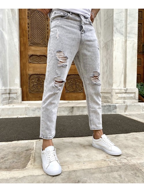 Boyfriend Jean With Tearing - GREY