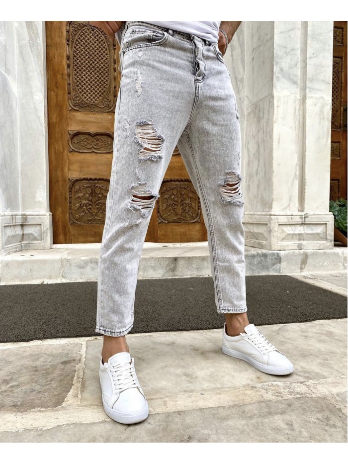 Boyfriend Jean With Tearing - GREY