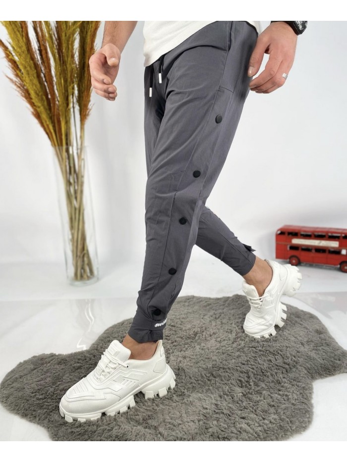 Buttoned Parachute Pants - DARK GREY