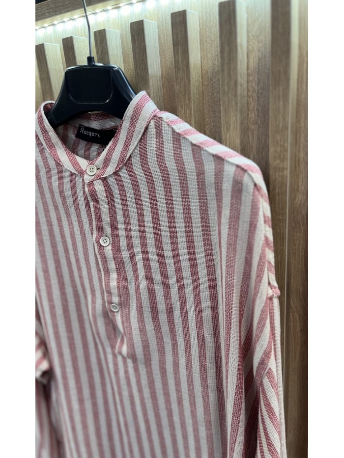 Linen Shirt With Red Stripes