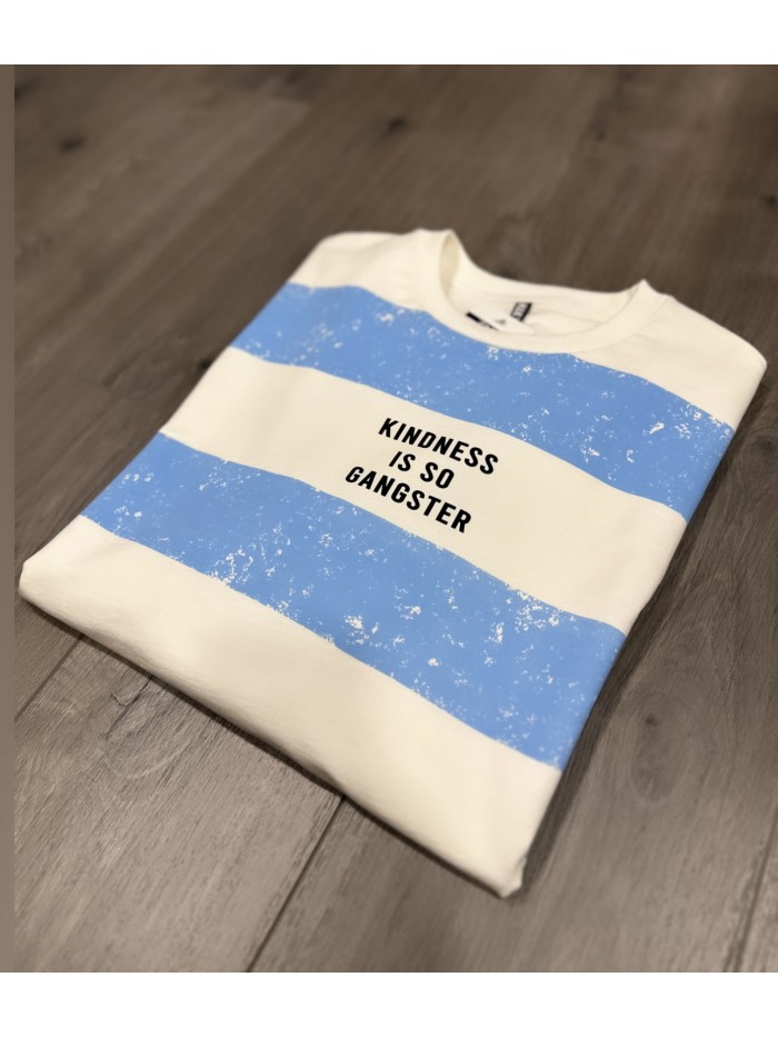 Striped Sweathirt Blue 'Kindness is so Gangster'