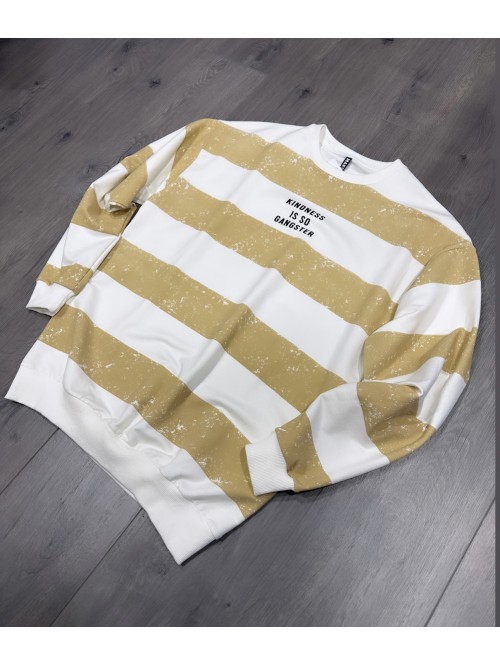 Striped Sweathirt Beige 'Kindness Is So Gangster'