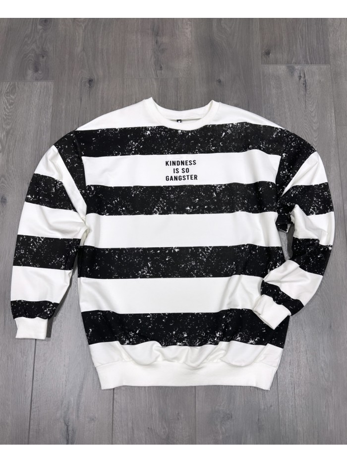 Striped Sweathirt Black 'Kindness Is So Gangster'