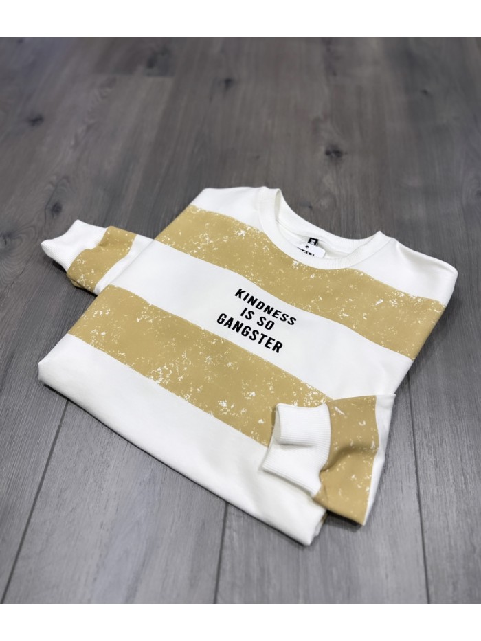 Striped Sweathirt Beige 'Kindness Is So Gangster'