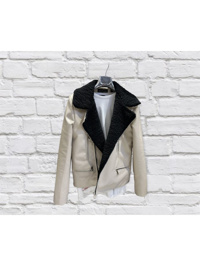 White Leather Jacket With Black Fur