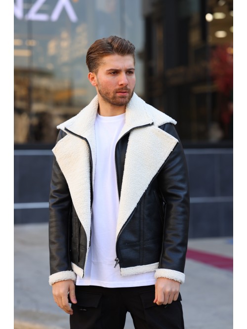 Leather Jacket With White Fur