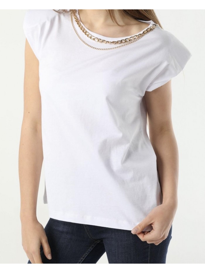 Padded Shoulder T-Shirt - White