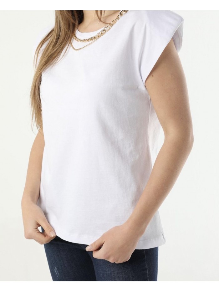 Padded Shoulder T-Shirt - White