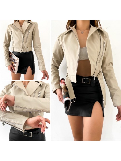 Leather Blazer Jacket - Beige