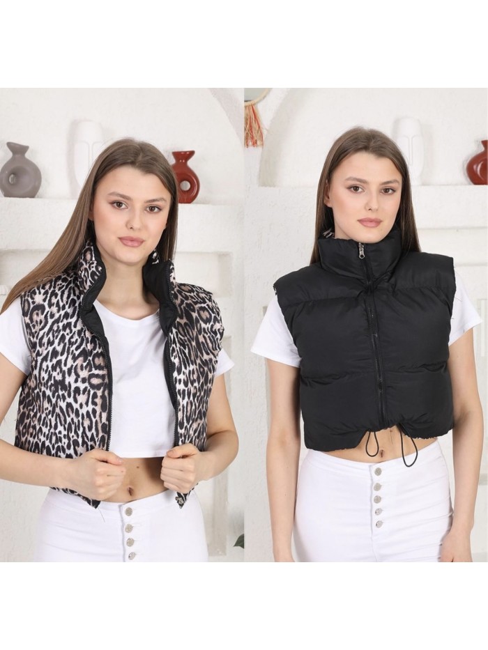 Short Sleeveless Jacket With Two Ways - BLACK