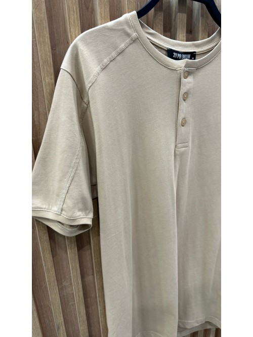 T-Shirt Basic Buttoned - Beige