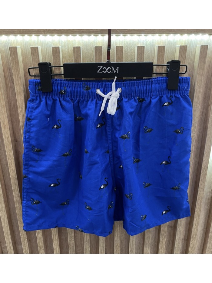 Swim Trunk with Flamingo- Saxon Blue