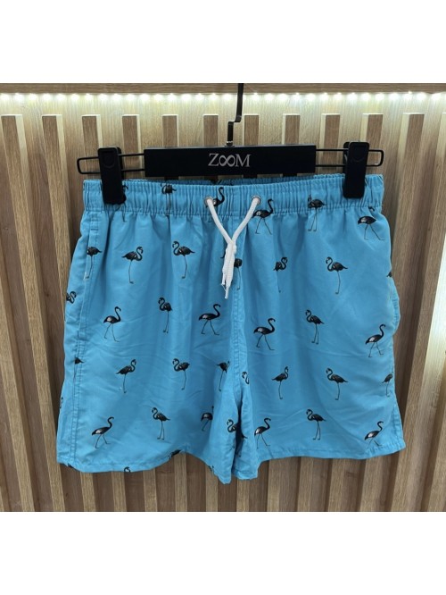 Swim Trunk with Flamingo- Turquoise