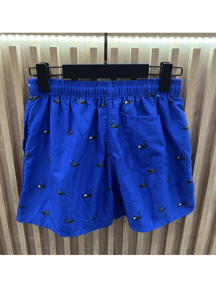 Swim Trunk with Flamingo- Saxon Blue