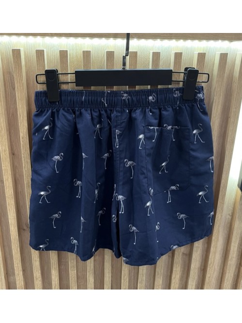 Swim Trunk with Flamingo-  Navy Blue