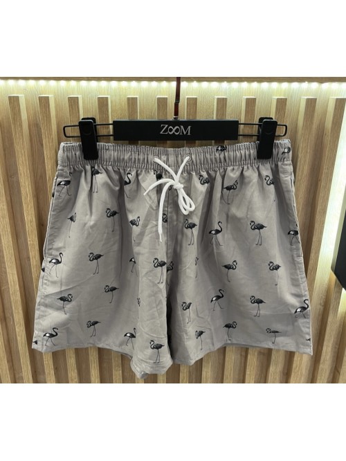 Swim Trunk with Flamingo-  Gray