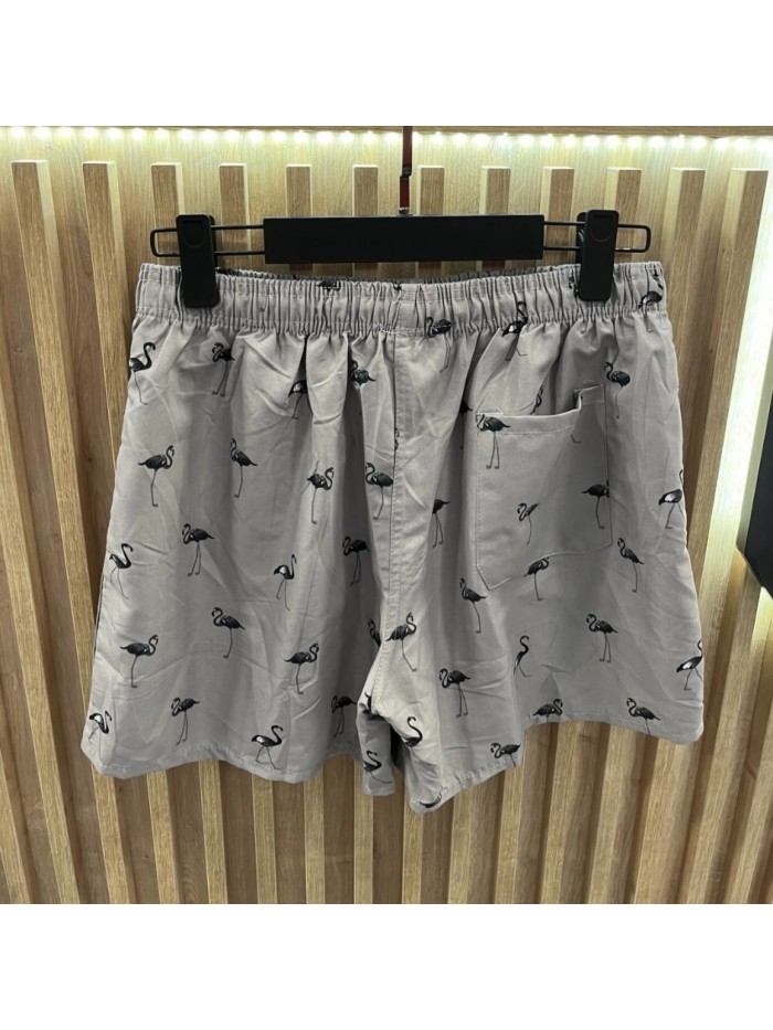 Swim Trunk with Flamingo-  Gray